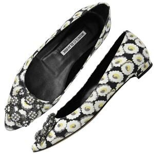 Manolo‎ Blahnik Hangisi Embellished Floral Print Flats | Size 37